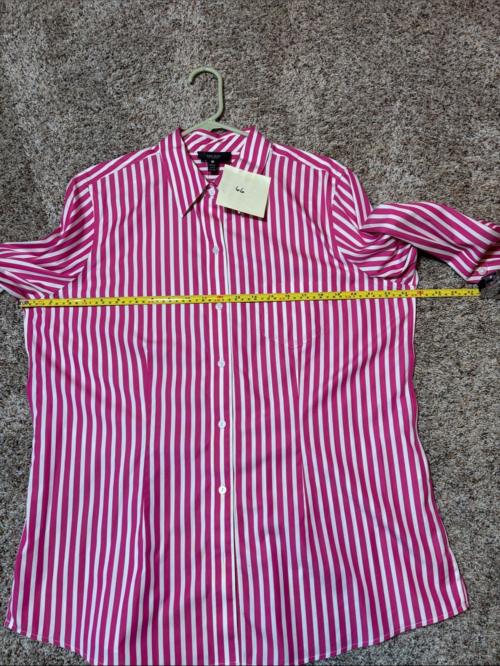 66. Foxcroft Women's Pink and White Striped Fitted Button Down Shirt - Picture 5 of 8
